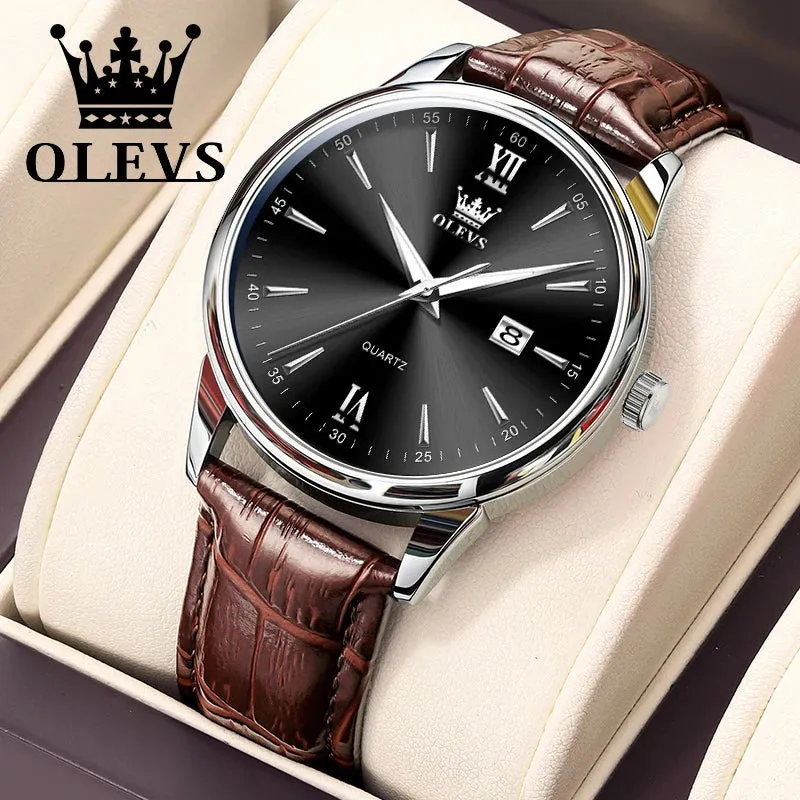 OLEVS Luxury Men's Quartz Watch - Leather Strap, Waterproof, High-Quality Casual Design