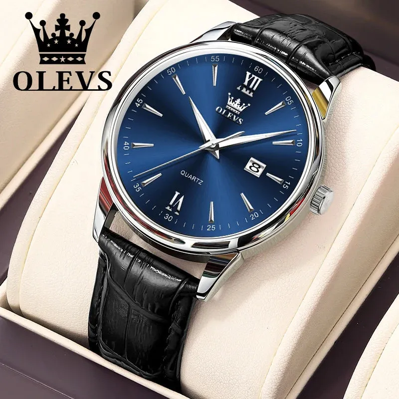 OLEVS Luxury Men's Quartz Watch - Leather Strap, Waterproof, High-Quality Casual Design