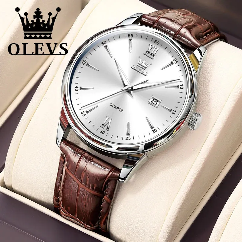 OLEVS Luxury Men's Quartz Watch - Leather Strap, Waterproof, High-Quality Casual Design
