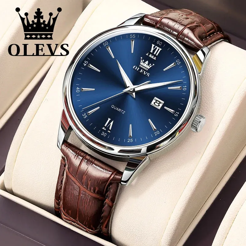 OLEVS Luxury Men's Quartz Watch - Leather Strap, Waterproof, High-Quality Casual Design
