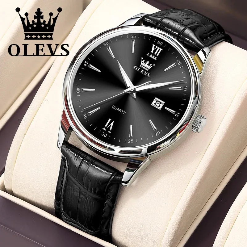 OLEVS Luxury Men's Quartz Watch - Leather Strap, Waterproof, High-Quality Casual Design