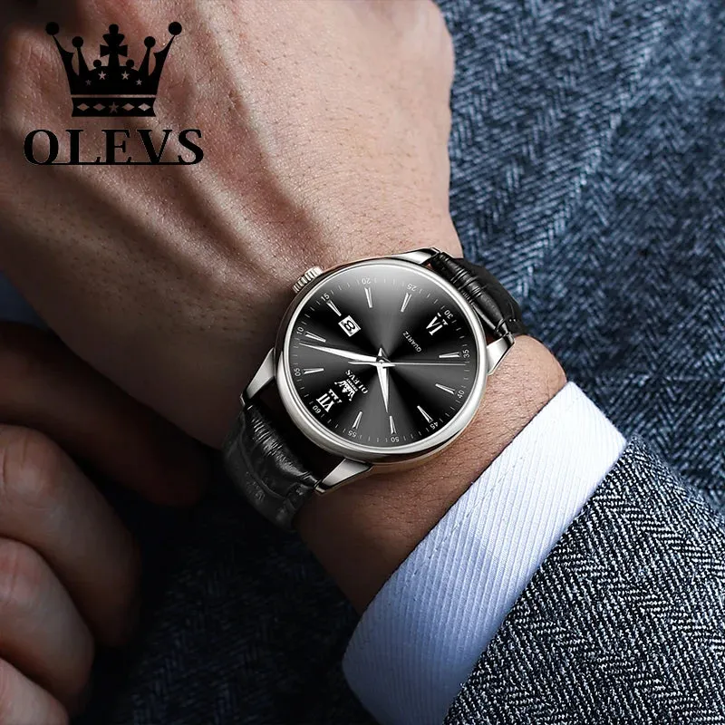 OLEVS Luxury Men's Quartz Watch - Leather Strap, Waterproof, High-Quality Casual Design