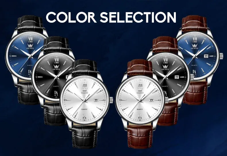 OLEVS Luxury Men's Quartz Watch - Leather Strap, Waterproof, High-Quality Casual Design