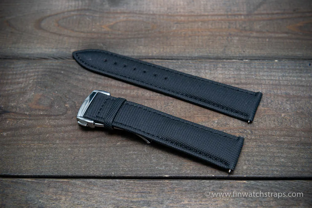 Omega watch strap, black canvas with leather lining 22x20 mm, 21x20 mm, 20x18 mm, 19x18 mm