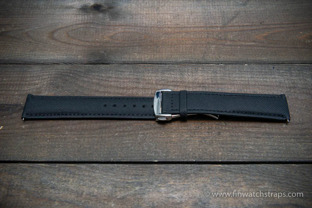 Omega watch strap, black canvas with leather lining 22x20 mm, 21x20 mm, 20x18 mm, 19x18 mm