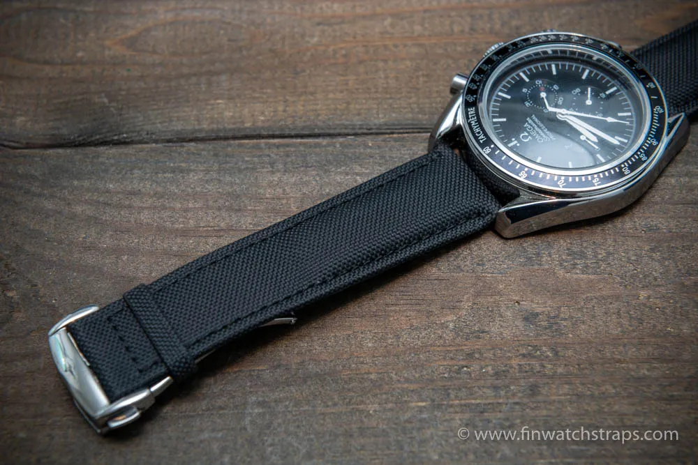 Omega watch strap, black canvas with leather lining 22x20 mm, 21x20 mm, 20x18 mm, 19x18 mm