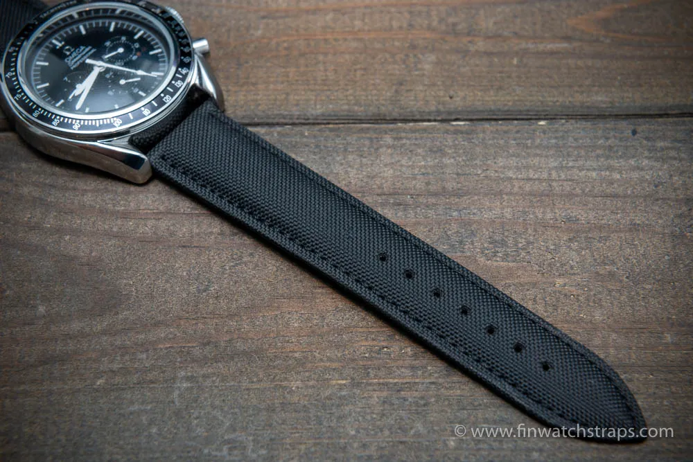 Omega watch strap, black canvas with leather lining 22x20 mm, 21x20 mm, 20x18 mm, 19x18 mm