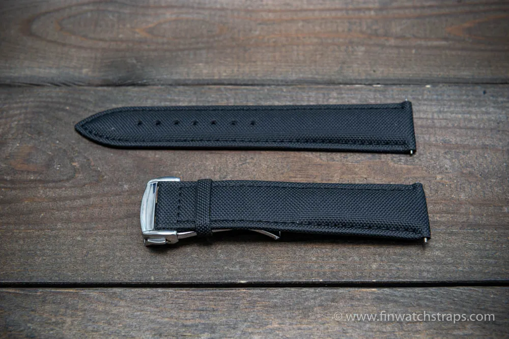 Omega watch strap, black canvas with leather lining 22x20 mm, 21x20 mm, 20x18 mm, 19x18 mm