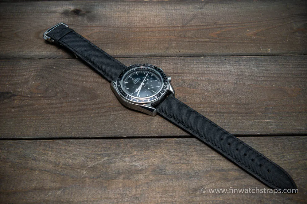 Omega watch strap, black canvas with leather lining 22x20 mm, 21x20 mm, 20x18 mm, 19x18 mm