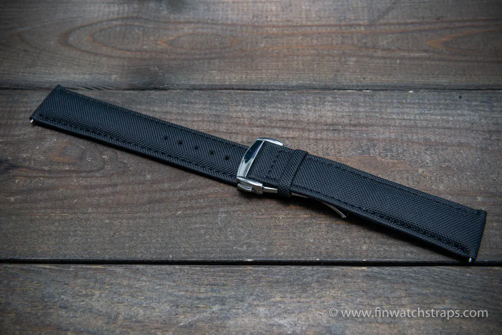 Omega watch strap, black canvas with leather lining 22x20 mm, 21x20 mm, 20x18 mm, 19x18 mm