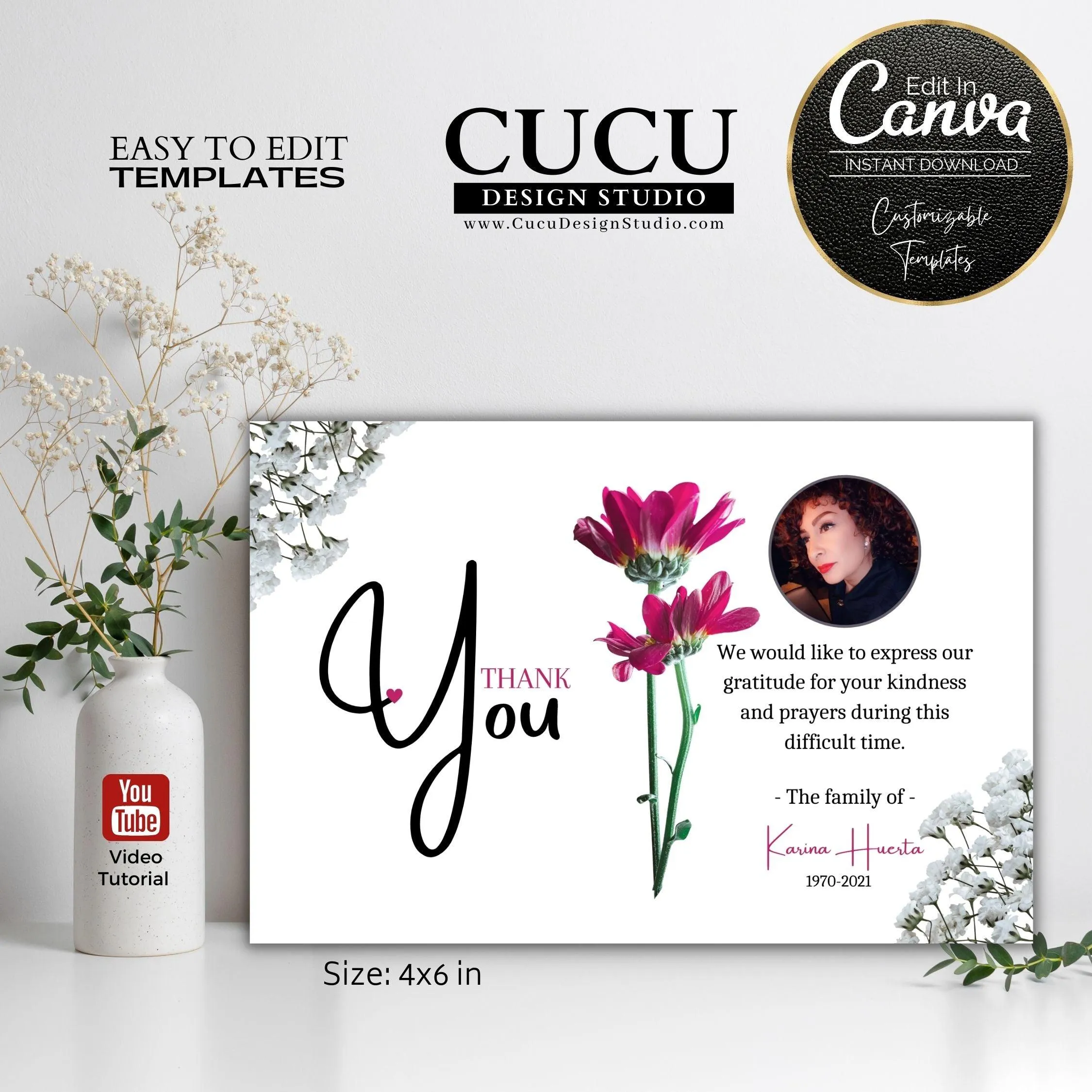 Online Digital Funeral Thank You Card Template
