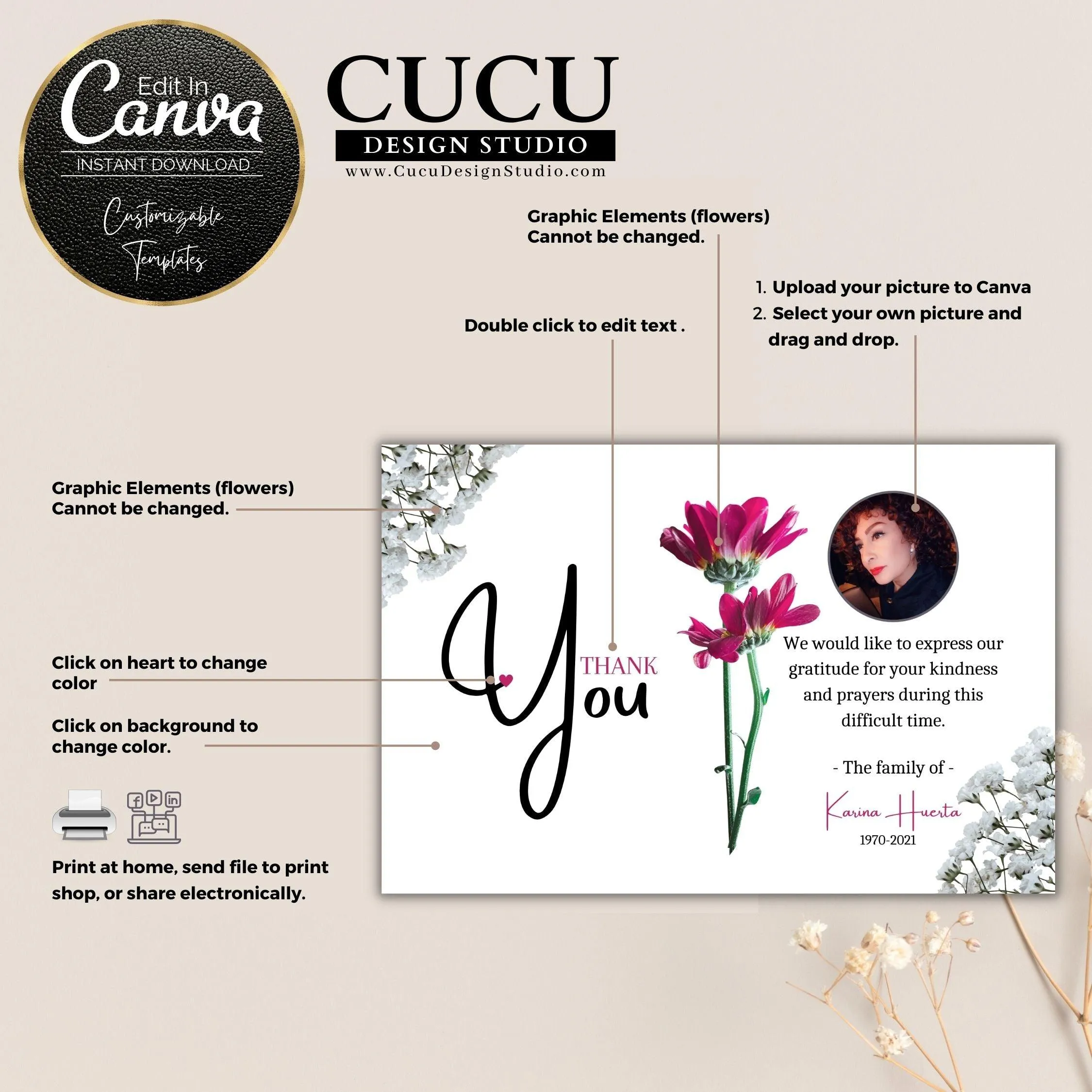 Online Digital Funeral Thank You Card Template