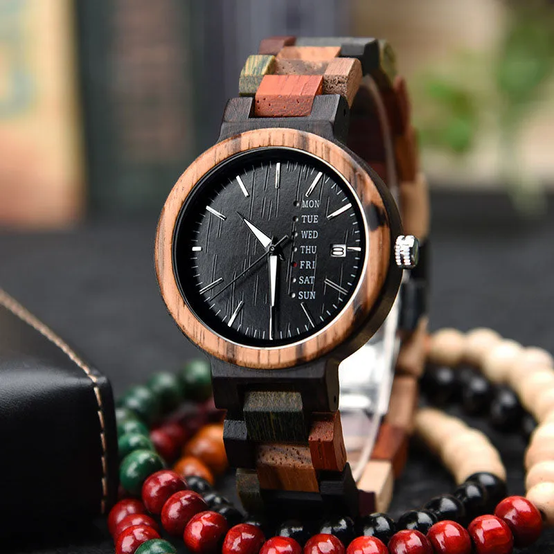 Personalised Wooden Watch Couple Watch Calendar Date & Day Black Color (Nationwide Delivery)