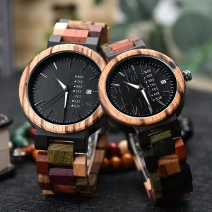 Personalised Wooden Watch Couple Watch Calendar Date & Day Black Color (Nationwide Delivery)