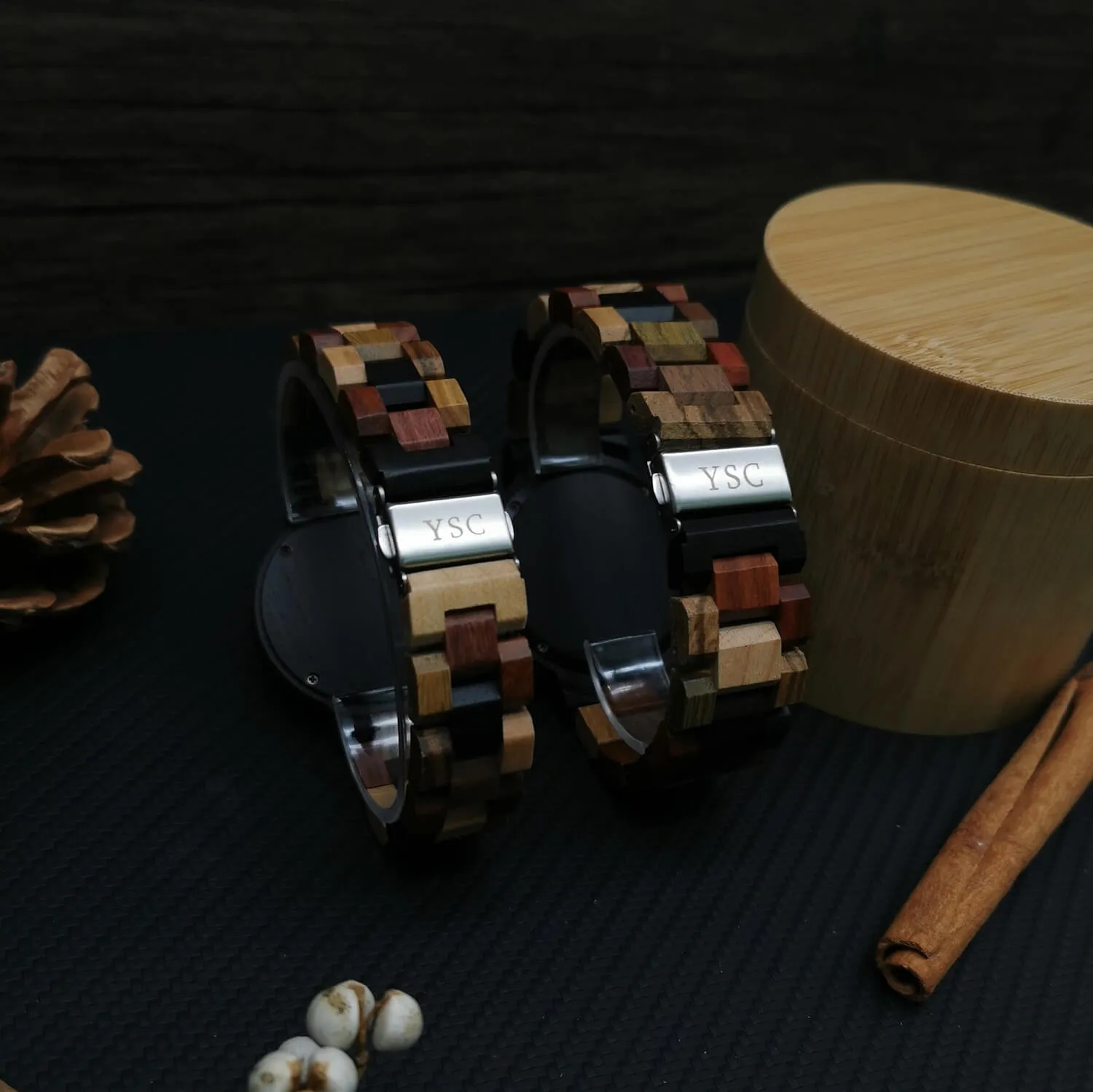 Personalised Wooden Watch Couple Watch Calendar Date & Day Black Color (Nationwide Delivery)