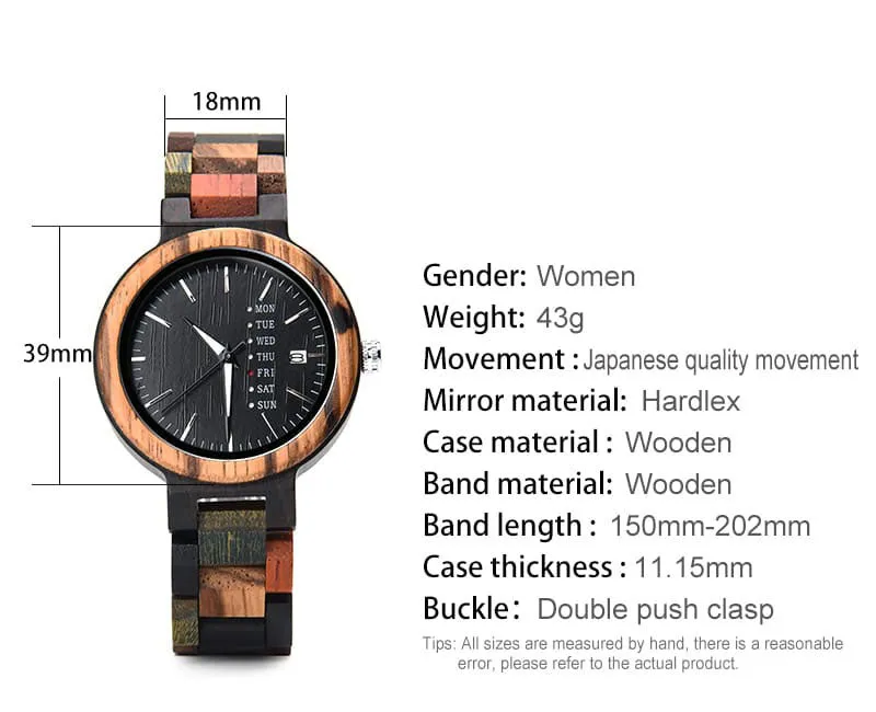 Personalised Wooden Watch Couple Watch Calendar Date & Day Black Color (Nationwide Delivery)