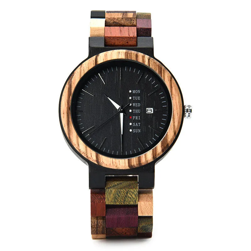 Personalised Wooden Watch Couple Watch Calendar Date & Day Black Color (Nationwide Delivery)