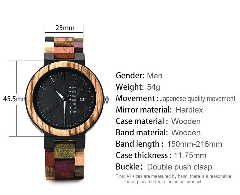Personalised Wooden Watch Couple Watch Calendar Date & Day Black Color (Nationwide Delivery)