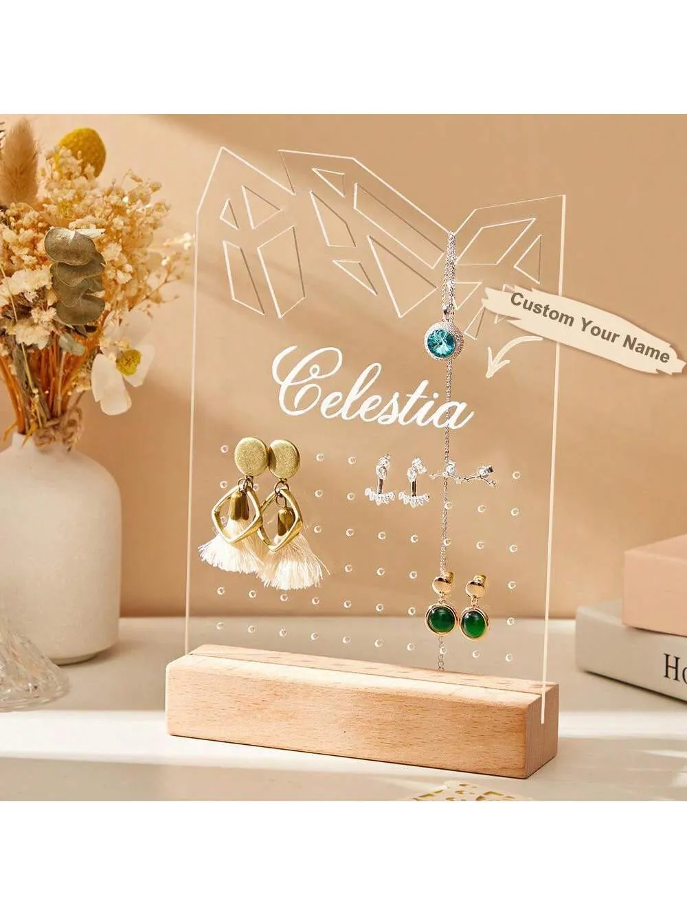 Personalized Acrylic Jewelry Display Stand With Customized Name, Girl'S