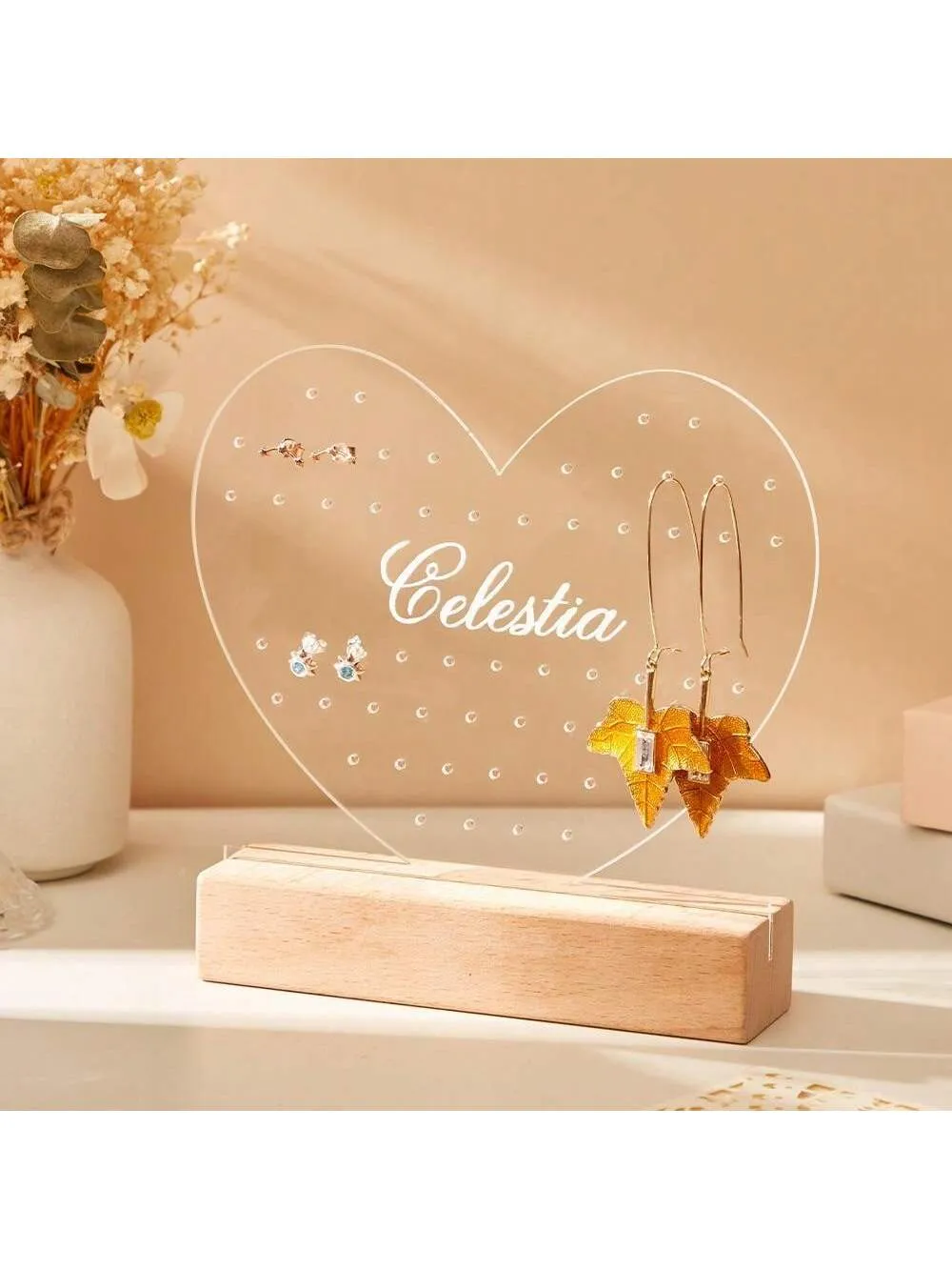 Personalized Acrylic Jewelry Display Stand With Customized Name, Girl'S
