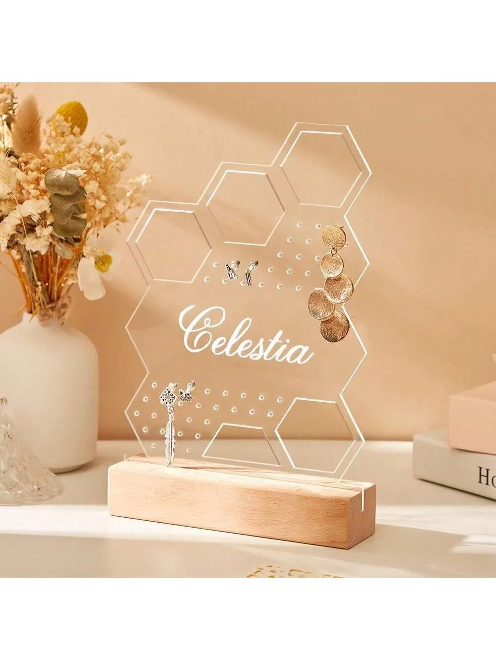 Personalized Acrylic Jewelry Display Stand With Customized Name, Girl'S