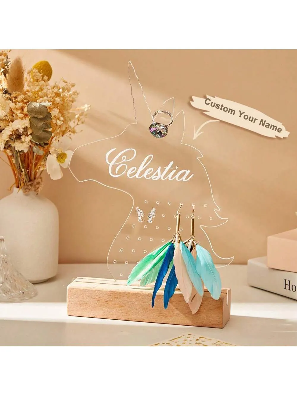 Personalized Acrylic Jewelry Display Stand With Customized Name, Girl'S