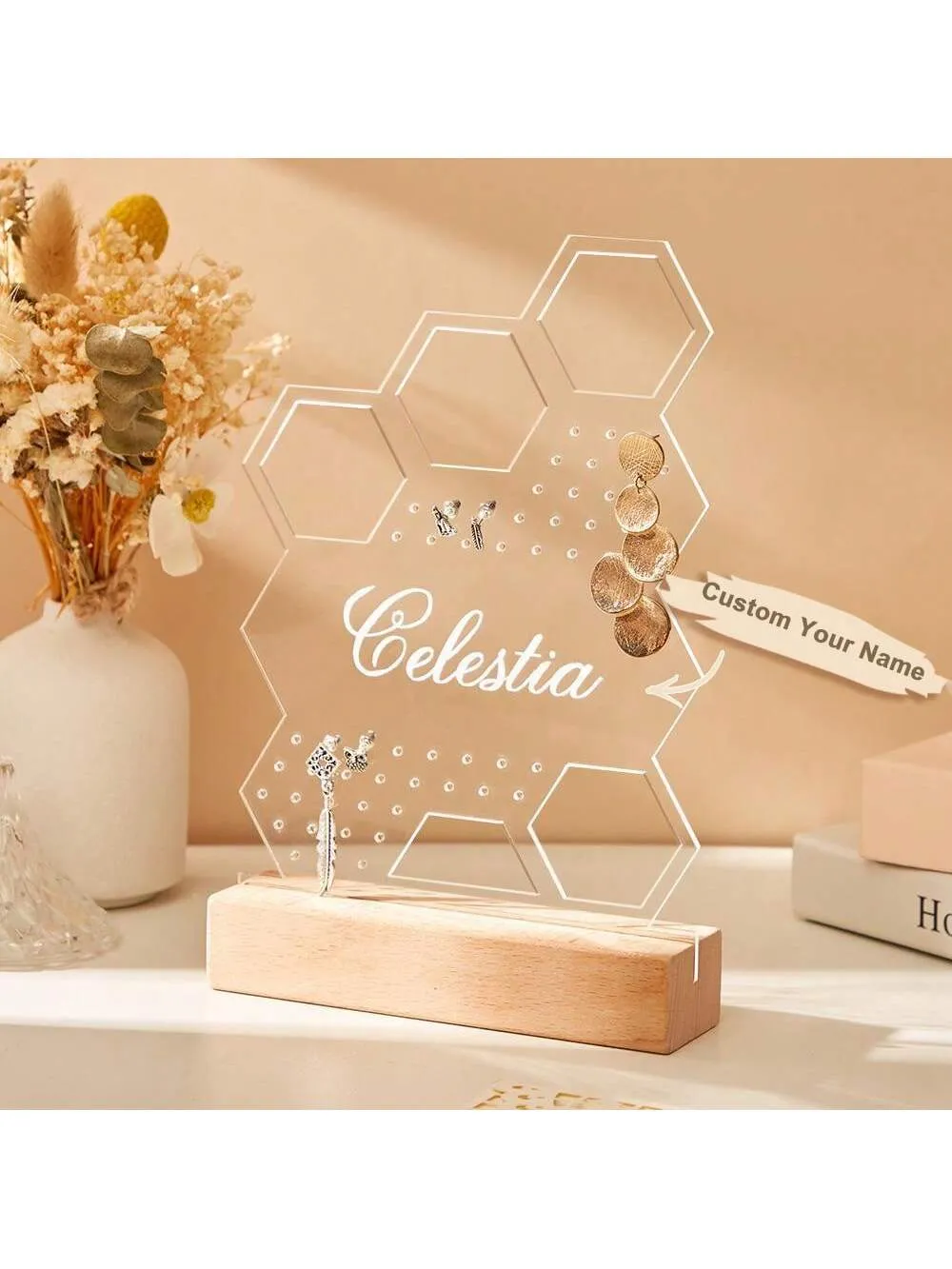 Personalized Acrylic Jewelry Display Stand With Customized Name, Girl'S