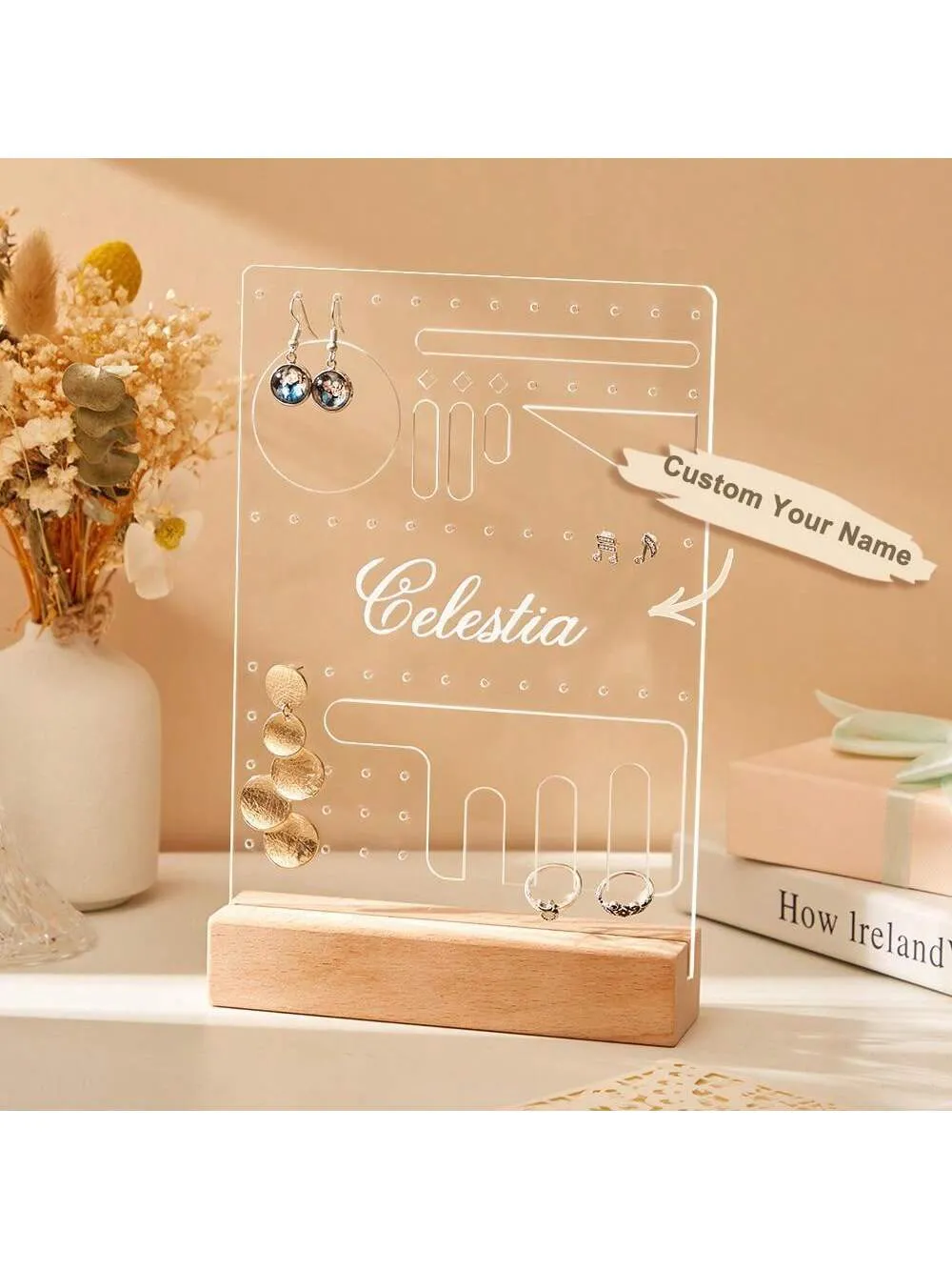 Personalized Acrylic Jewelry Display Stand With Customized Name, Girl'S