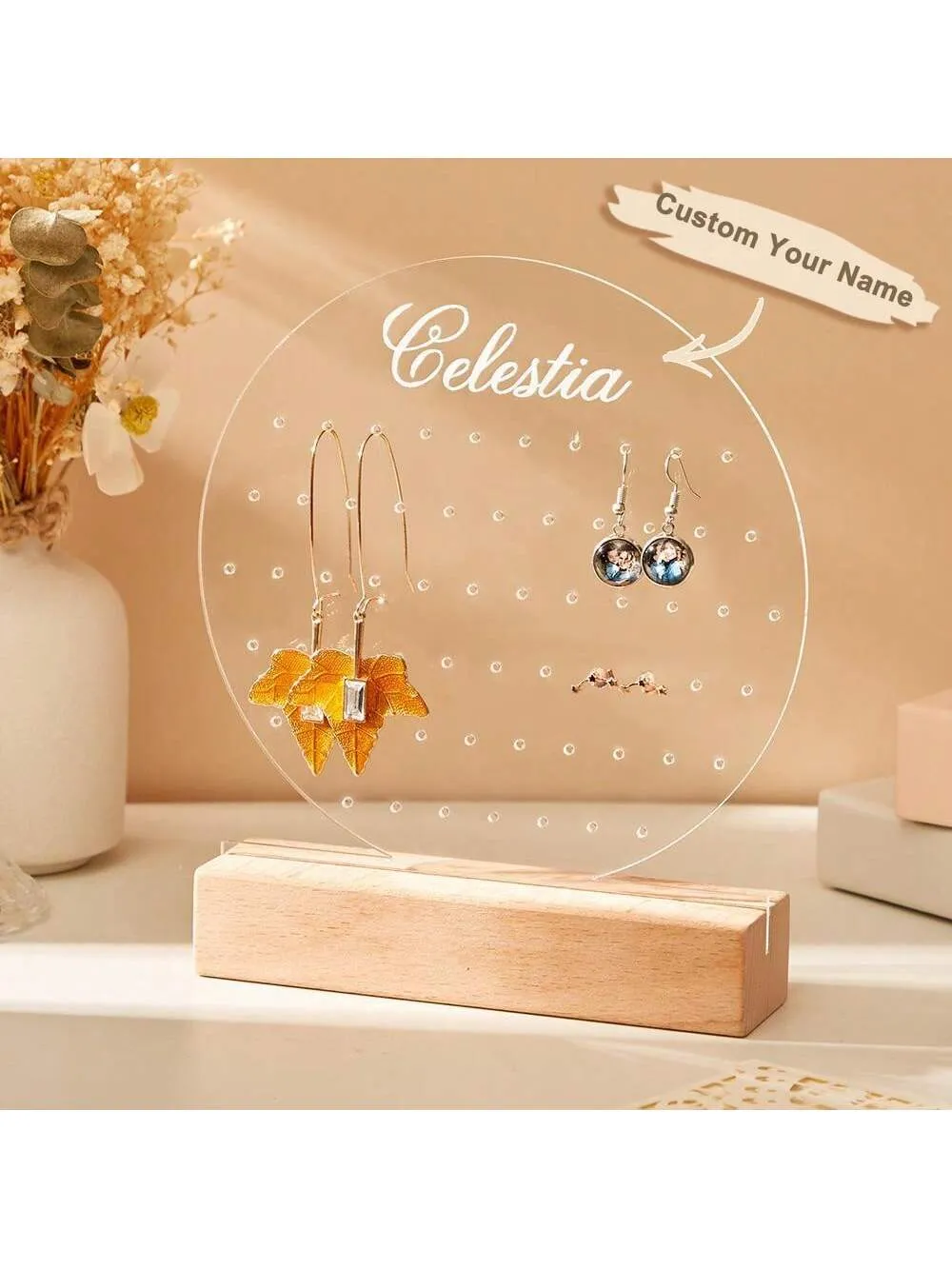 Personalized Acrylic Jewelry Display Stand With Customized Name, Girl'S