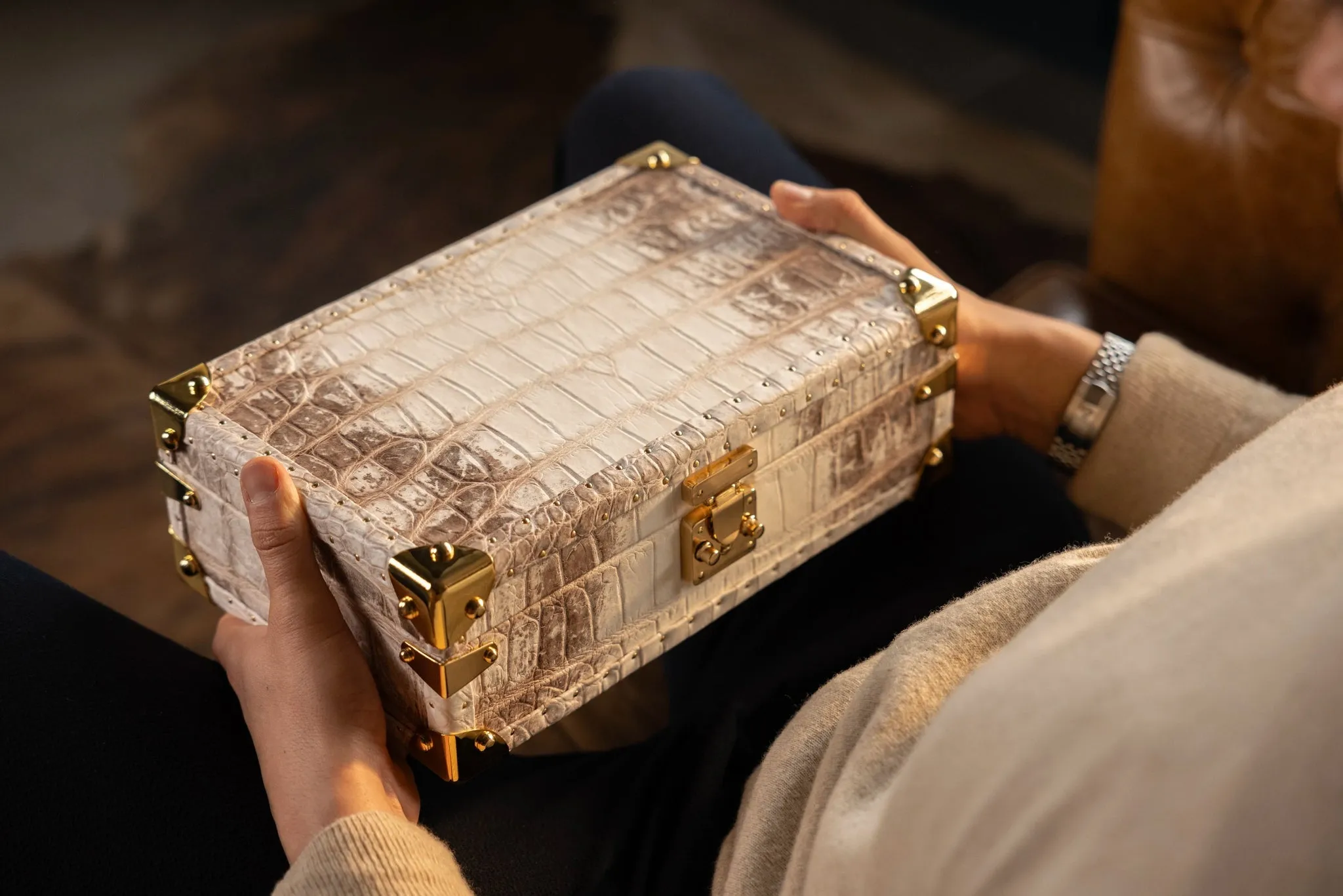 Petra Watch Case - Genuine Himalayan Crocodile