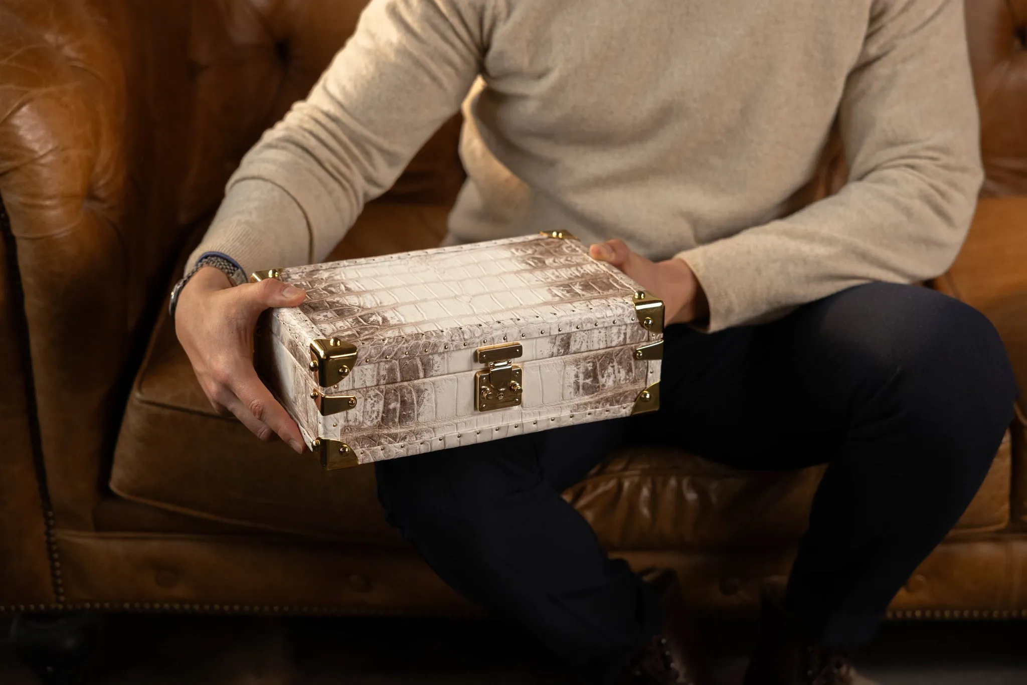 Petra Watch Case - Genuine Himalayan Crocodile