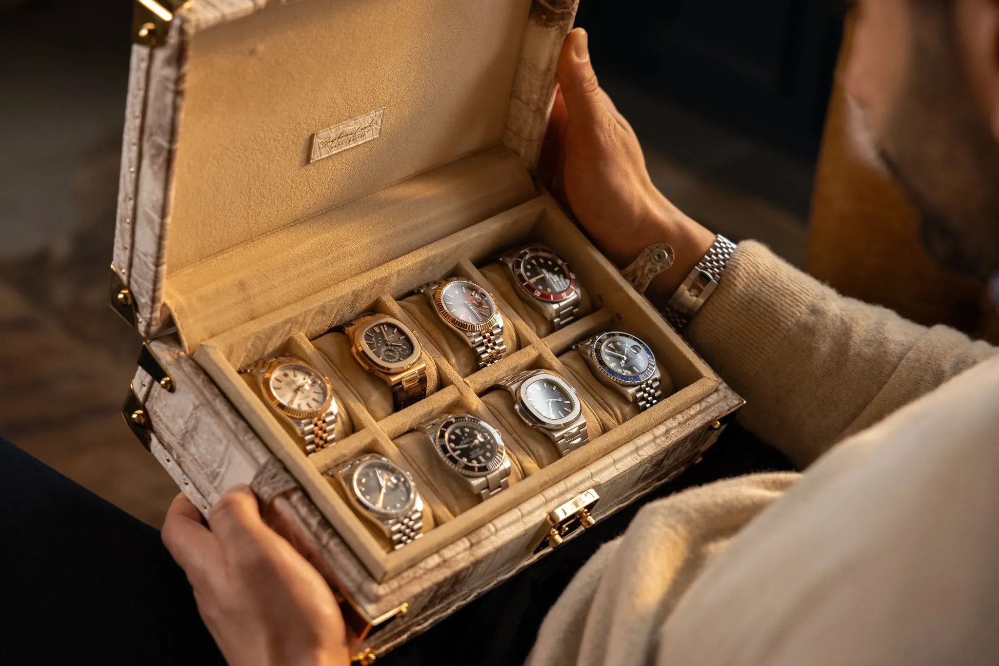 Petra Watch Case - Genuine Himalayan Crocodile