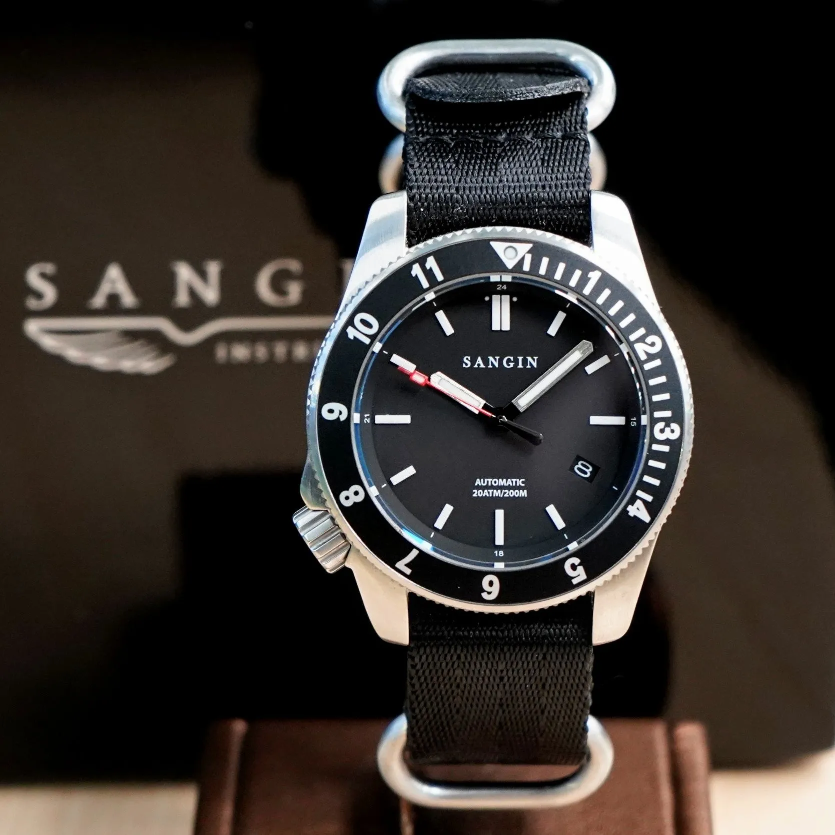 SANGIN Instruments Atlas Watch Automatic Wristwatch 20ATM Date Indicator IN BOX!