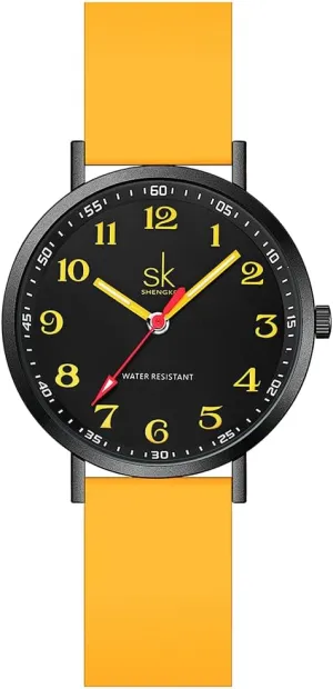 SK Ultra Thin Fashion Sport Sweatproof Women Watch Ladies Watch with Easy Read Dial and Colorful Silicone Band (Black-Yellow)