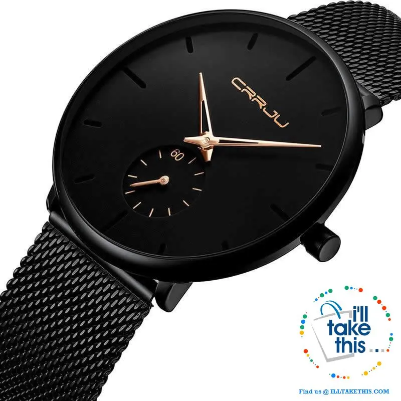Sleek all black Men's Signature Watches - Quartz movement, water resistance men's watch 👨