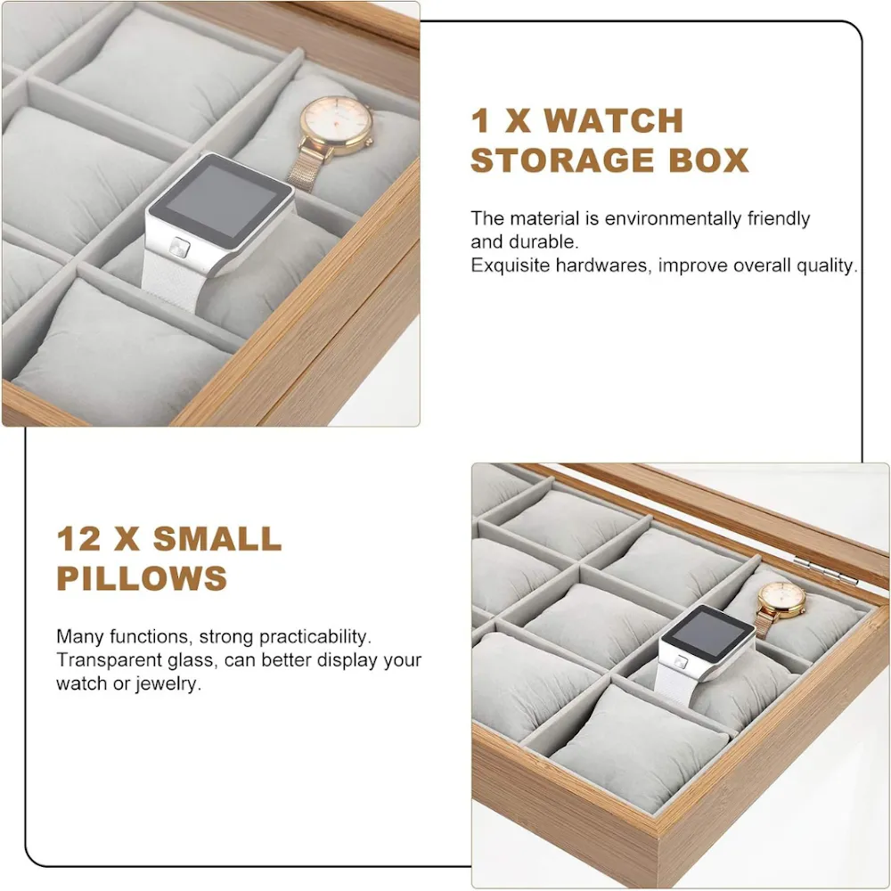 StitchesandTweed Natural Wood 12 Slot Watch Organizer Case