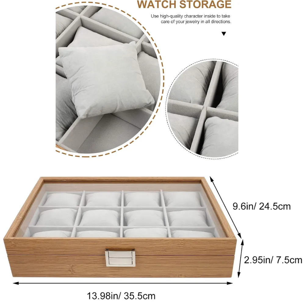 StitchesandTweed Natural Wood 12 Slot Watch Organizer Case