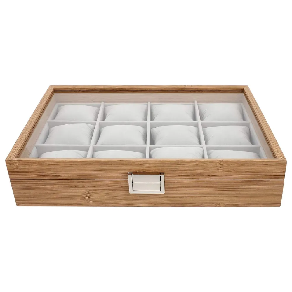 StitchesandTweed Natural Wood 12 Slot Watch Organizer Case