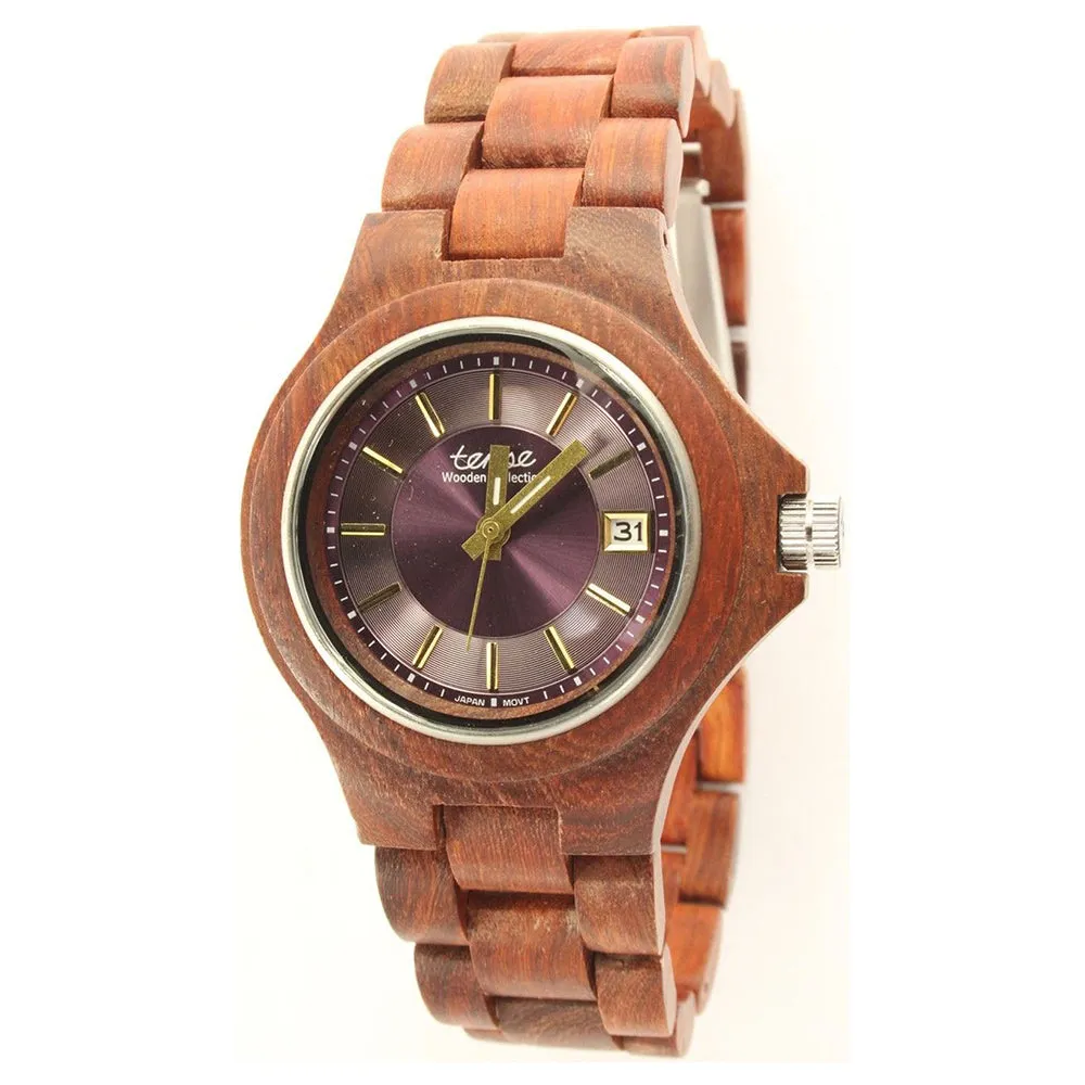 Tense Mens Metro Wood Case and Bracelet Purple Dial Rosewood Watch - G4302R-V