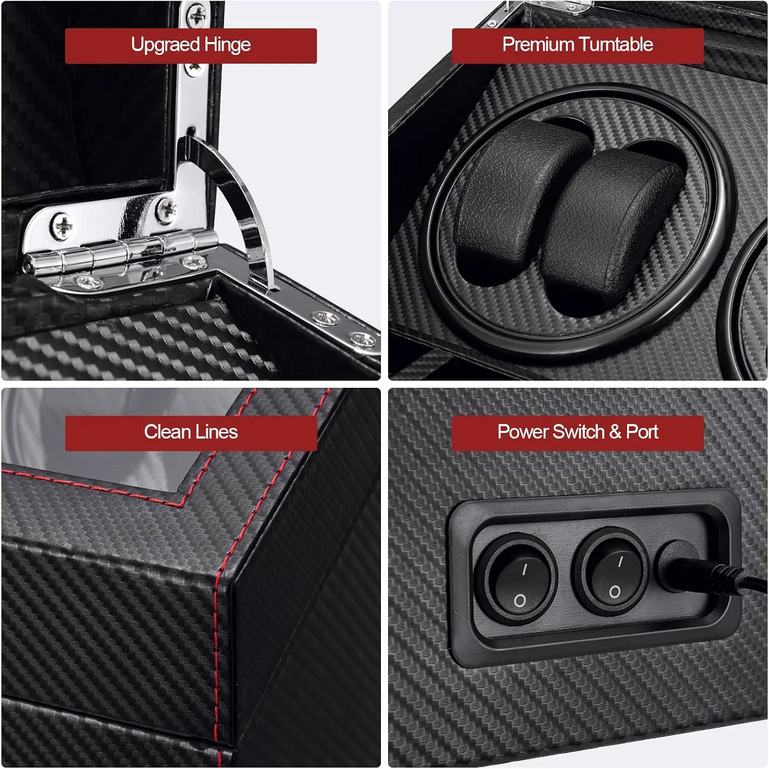 Watch Winder for Automatic Watches with 6 Watches Storages, for 4 Automatic Watches Winder, Carbon Fiber Styling