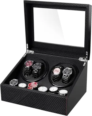 Watch Winder for Automatic Watches with 6 Watches Storages, for 4 Automatic Watches Winder, Carbon Fiber Styling