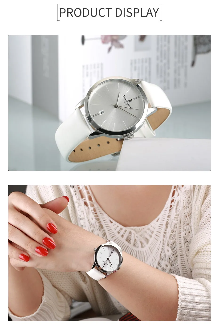 Women's Casual Waterproof Calendar Window Leather Strap Wristwatch