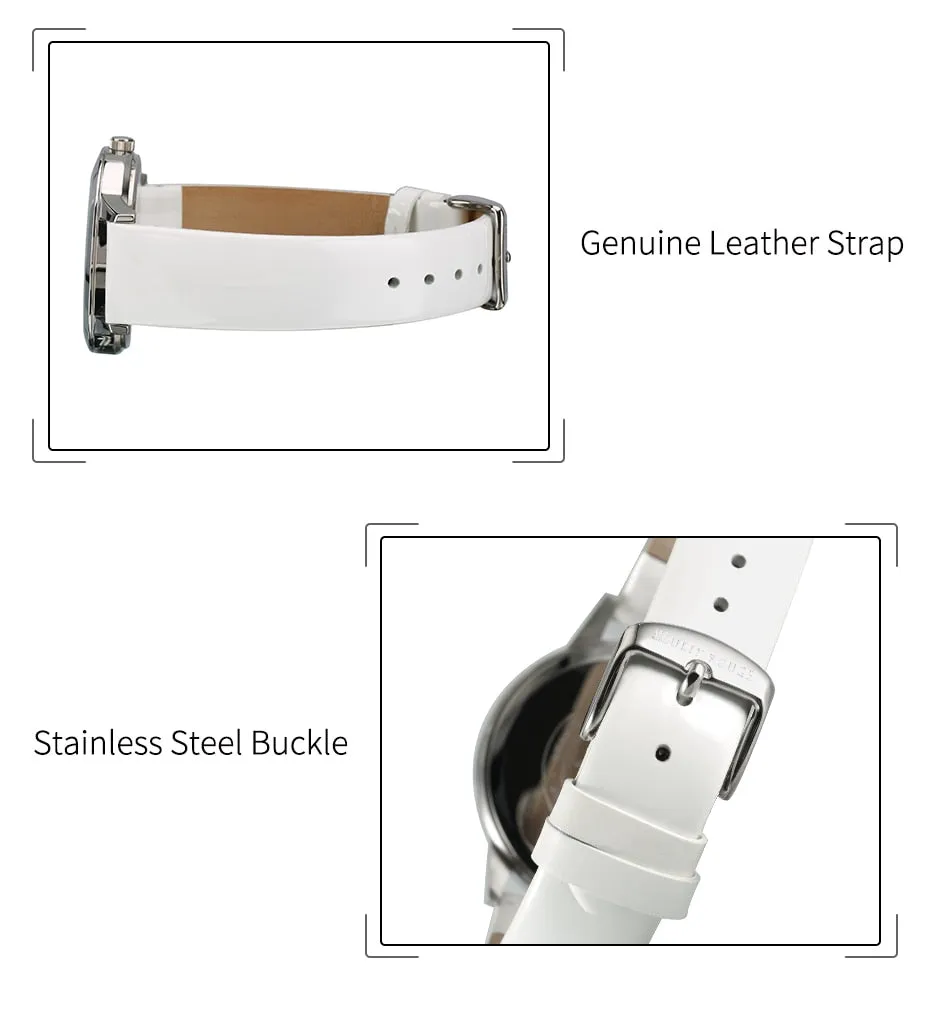 Women's Casual Waterproof Calendar Window Leather Strap Wristwatch