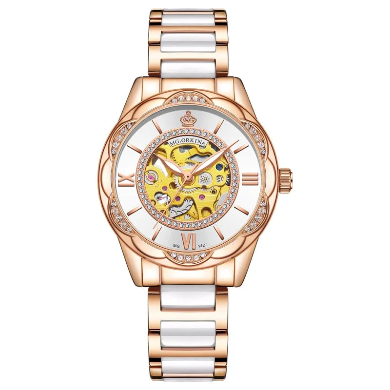 Women's Ceramics Stainless Steel Mechanical Automatic Self-wind Watch