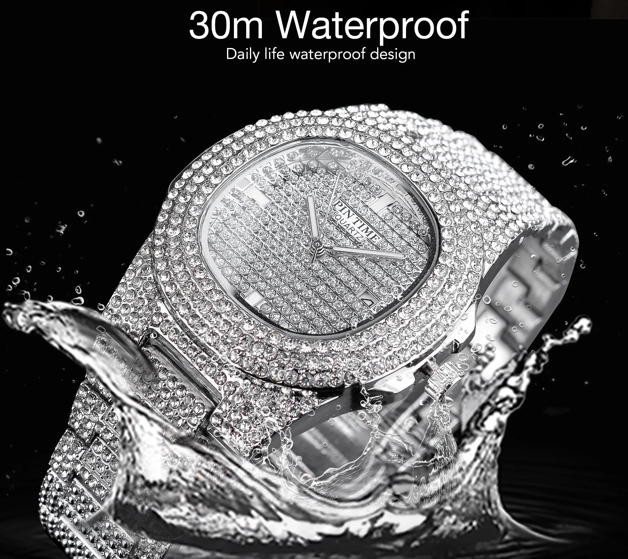 Women's Luxury Diamond Square Shape Quartz Waterproof Wristwatch