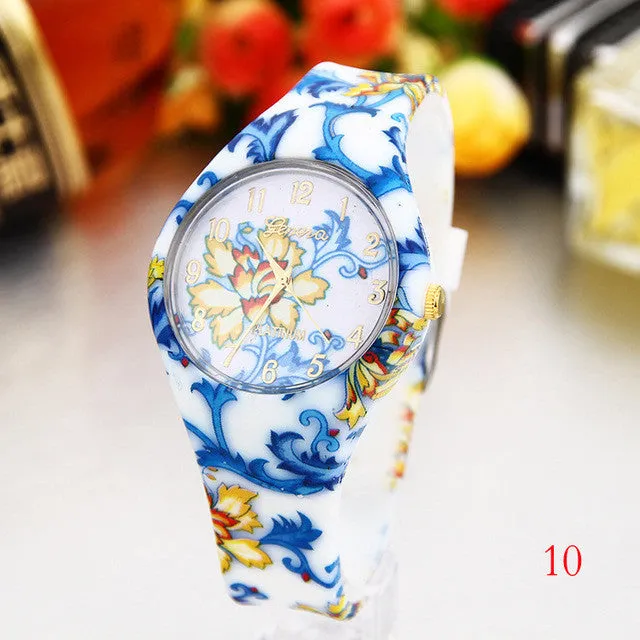 Women's Silicone Printed Designer style Rubber Band Watch - Analog Fashion wristwatch