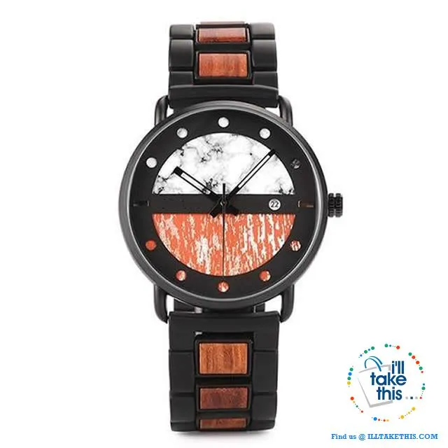 Wood Metal Men's and Women's Luxury style Watches, the Ultimate Timepieces with date display