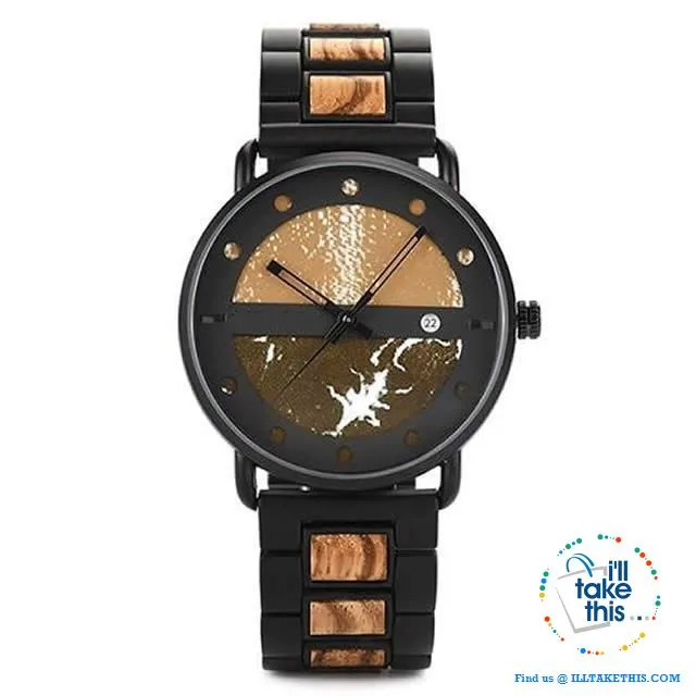 Wood Metal Men's and Women's Luxury style Watches, the Ultimate Timepieces with date display