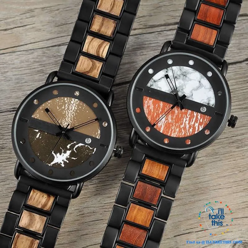 Wood Metal Men's and Women's Luxury style Watches, the Ultimate Timepieces with date display